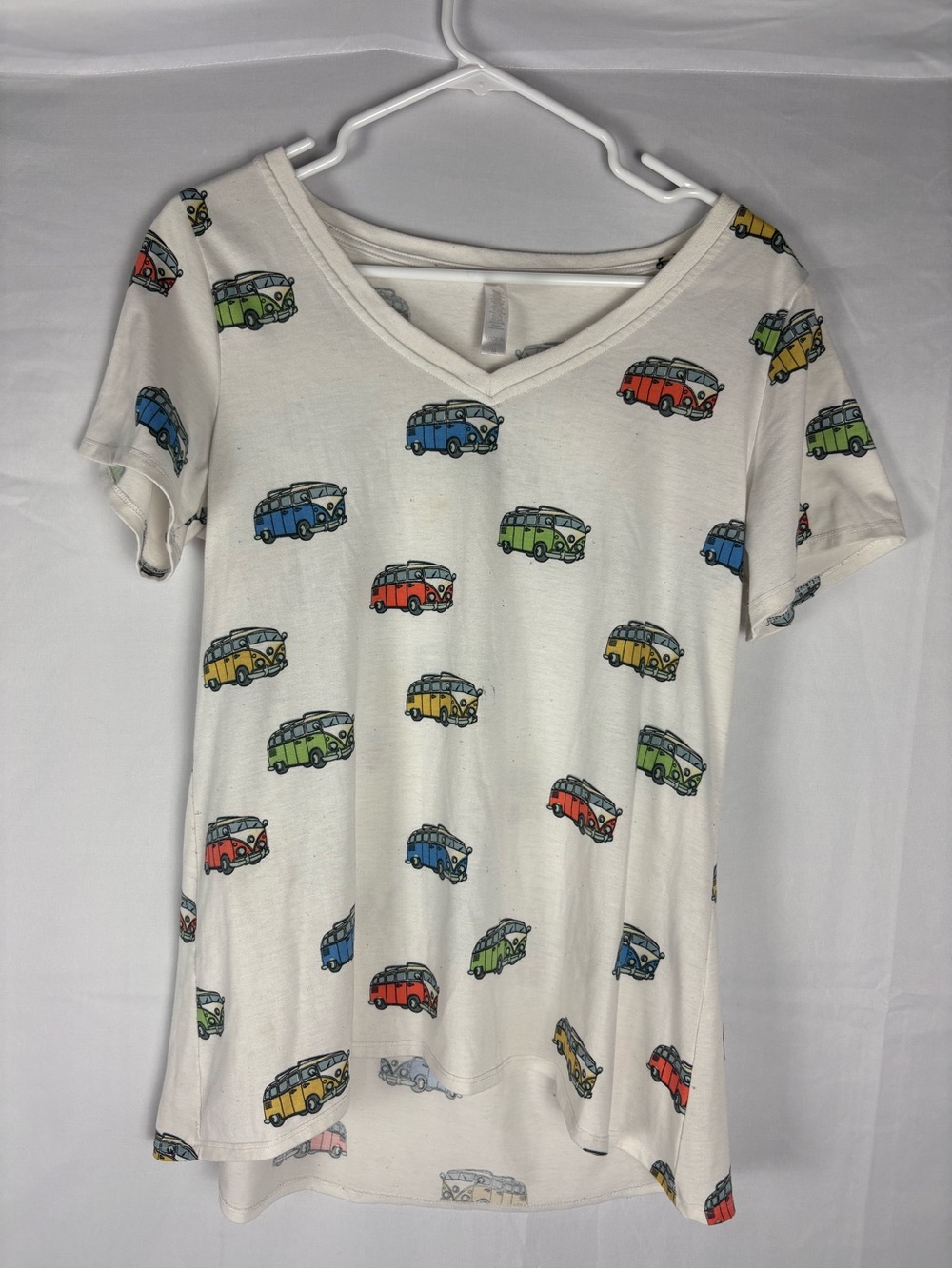Single stitch retro allover bus van print tee shirt Artsy colorful minimalist M